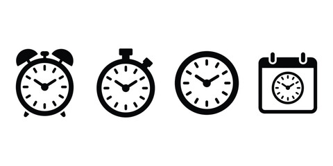 Time Clock and Calendar Black Icon Set