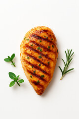 Grilled Chicken Breast with Herbs on White Background