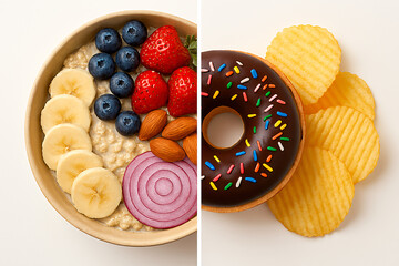Healthy vs Unhealthy Food Choices: Oatmeal and Donut Comparison