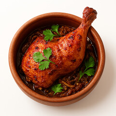 Roasted Chicken Leg in Clay Pot with Herbs and Sauce