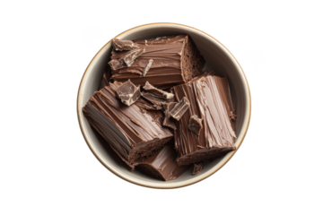 Chocolate Fudge Pieces in a White Bowl on transparent Background