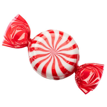 Red and White Peppermint Candy Sweet Isolated on Transparent Background