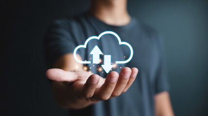 Cloud computing icon with upload and download arrows