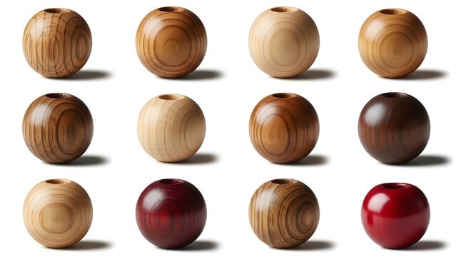 Handmade Wooden Beads for Jewelry Craft Isolated PNG