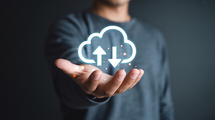 Cloud computing concept with upload and download icons