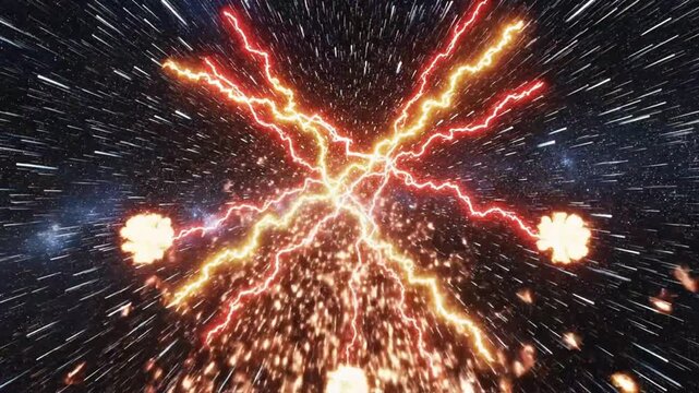 Fiery spacetime warp with lightning