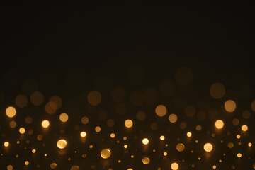 Golden Bokeh Lights on Dark Background. Abstract Festive Glittering Particles for Celebrations and Events.