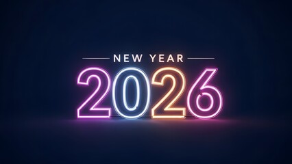 Neon new year 2026 typography with glowing effect on dark background