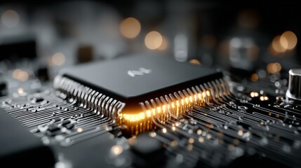 Stunning circuit board with glowing connections represents modern technology and innovation for AI and data