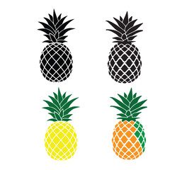 Obraz premium Set of pineapple icons in a flat style monogram vector summer fruits