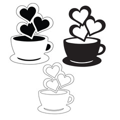 Coffee cup with hearts line icon