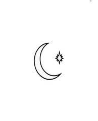 Obraz premium Minimal Crescent Moon and Star Fine Line Tattoo Design Vector Illustration