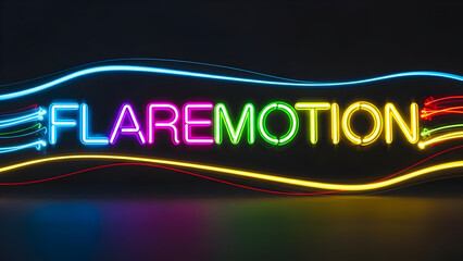 Naklejka premium Vibrant neon text flaremotion with dynamic light streaks and reflections