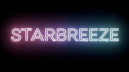 Starbreeze neon sign with a gradient color transition from pink to blue on a black background