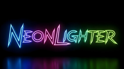 The word "neonlighter" rendered as a vibrant neon sign with a colorful gradient and reflective surface