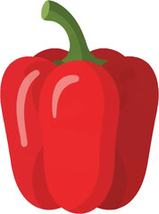 A vibrant red bell pepper illustration with a green stem showcasing fresh produce