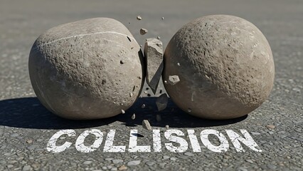 Two Large Stones Colliding and Breaking Apart