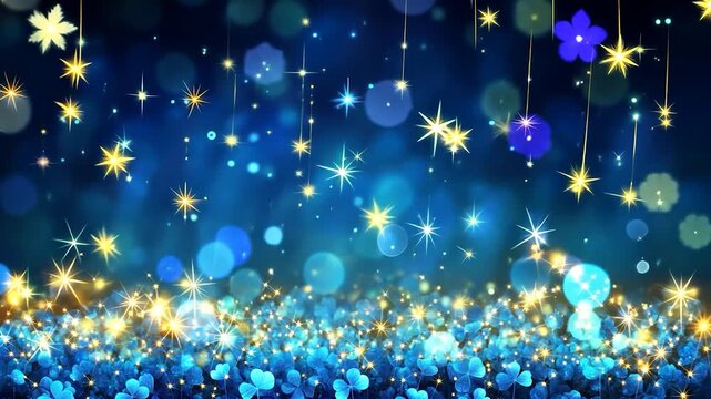 Sparkling blue backdrop with glowing stars and shamrock