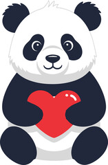 Adorable panda bear sweetly holding a bright red heart expressing love and affection