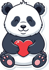 Adorable panda bear holding a bright red heart a charming cartoon illustration