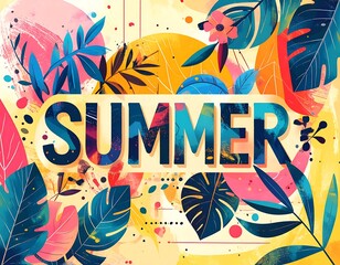 Colorful abstract illustration with summer themed foliage