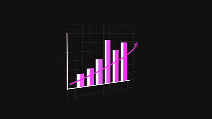 Pink Bar Graph Showing Upward Trend with Arrow on Dark Grid Background chart rising.