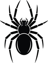 A striking black spider illustration depicting its body and eight legs in detail