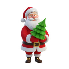 Fototapeta premium Jolly Santa Claus Carries a Festive Christmas Tree, Spreading Holiday Cheer and Winter Season Joy for Merry Celebrations