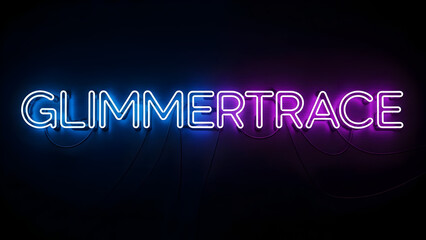 Vibrant neon sign with blue to purple gradient effect displaying the word 'glimmertrace'