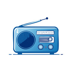 Retro Blue Radio Receiver with Antenna in Vector Illustration, Vintage Electronic Equipment Design