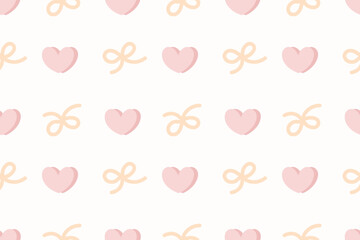 Cute Heart and Bow Seamless Repeat Pattern with Soft Pastel Tones and Sweet Girly Style