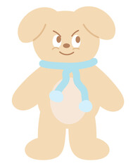 Cute illustration of puppy wearing winter scarf for Christmas, happy new year, animal decoration, dog cartoon, pet shop, vet, character, comic, mascot, patch, brooch, festive icon, animal costume