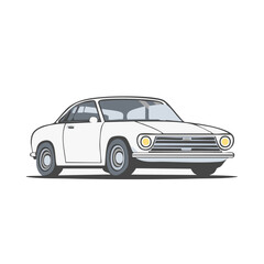 Fototapeta premium Vintage white car illustration with grey interior and tires on white background