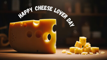 Celebrating happy cheese lover day with delicious cheese block