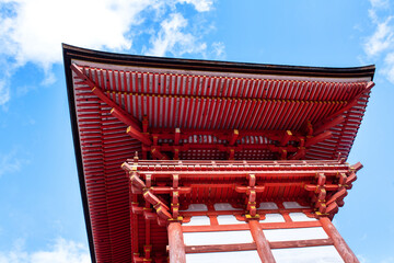 The wonderful temple colored with red and black color light at Kyoto Japan.