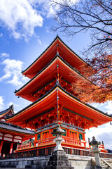 Fototapeta premium The wonderful temple colored with red and black color light at Kyoto Japan.