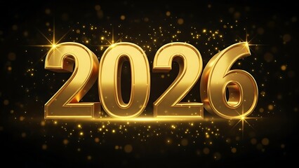 Golden 2026 Year Number with Sparkles and Stars on Black Background new year