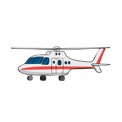 Illustration of a Helicopter, white and red transport, helicopter with windows and doors, isolated vehicle design, aviation object, single aircraft