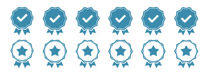 Award badge icons with check mark | verified award rosette icon with a checkmark tick symbol Profile Verified badge icon. vector illustration