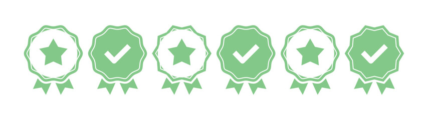  Award badge icons with check mark | verified award rosette icon with a checkmark tick symbol Profile Verified badge icon. vector illustration
