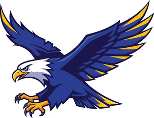 Fototapeta premium A vibrant illustration of a majestic eagle in flight showcasing blue and gold plumage