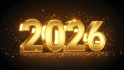 Shiny gold 2026 numbers with falling gold glitter new year golden