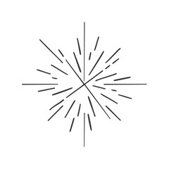 Radiant starburst rays and lines emanate from a central point, graphic design element on white backdrop