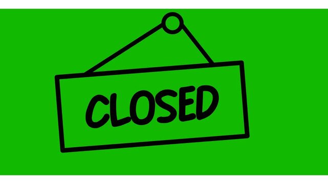 Closed signboard store animation. footage closed store sign icon on a green screen background. closed sign hanging door store shop