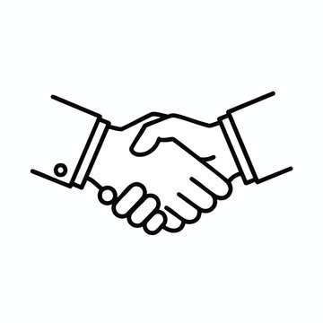 Line drawing of two hands clasped in a handshake, with sleeves shown