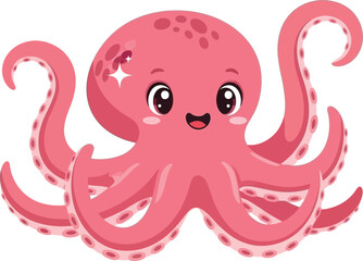 Charming pink octopus illustration with a happy expression and cute whimsical tentacle details