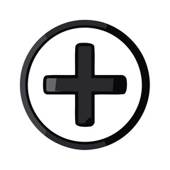 Obraz premium Plus sign inside black circle, plus symbol icon, addition button, medical sign, symbol, plus sign, math concept, icon, flat style