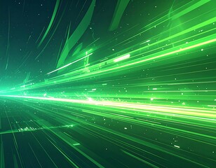 Digital green streaks and geometric shards against dark background