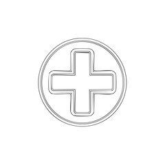 Obraz premium Simple lined drawing featuring a rounded plus sign in circle for medical or math concepts and outline vector graphics