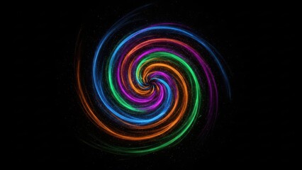 Dynamic colorful light trails forming a mesmerizing spiral vortex against a dark, starry backdrop, perfect for modern abstract backgrounds.
